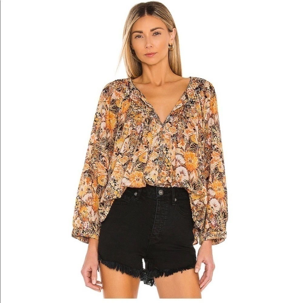 Free People Cool Meadow Printed Top in Midnight Combo Medium - Picture 1 of 13